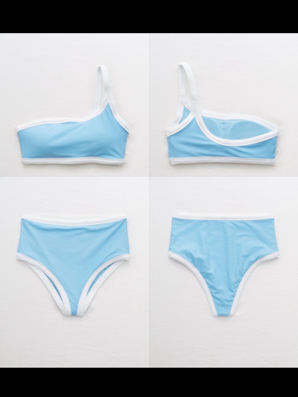aerie NWT One-Shoulder Bandeau High Waist Cheeky Bottom Bikini Light Blue SMALL